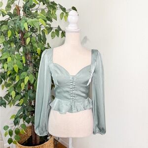 NWT ASTR The Label Sage Green Satin Bodice Top Size XS